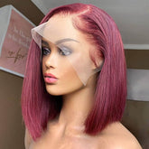 Left Part 99J Burgundy Straight Bob Lace Frontal Wig